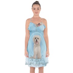 Cute Little Havanese Puppy Ruffle Detail Chiffon Dress by FantasyWorld7