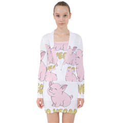 Go Vegan - Cute Pig V-neck Bodycon Long Sleeve Dress by Valentinaart