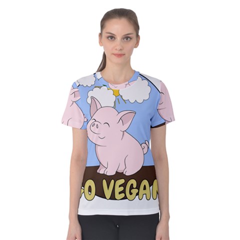 Go Vegan - Cute Pig Women s Cotton Tee by Valentinaart