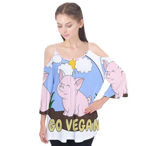 Go Vegan - Cute Pig Flutter Tees by Valentinaart