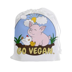 Go Vegan - Cute Pig And Chicken Drawstring Pouches (xxl) by Valentinaart