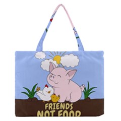 Friends Not Food - Cute Pig And Chicken Zipper Medium Tote Bag by Valentinaart