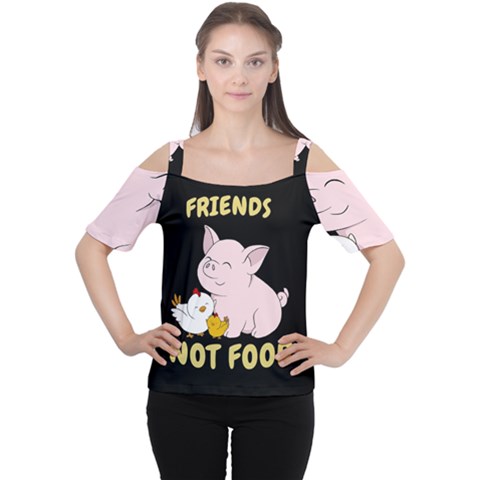 Friends Not Food - Cute Pig And Chicken Cutout Shoulder Tee by Valentinaart