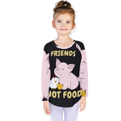 Friends Not Food - Cute Pig And Chicken Kids  Long Sleeve Tee by Valentinaart