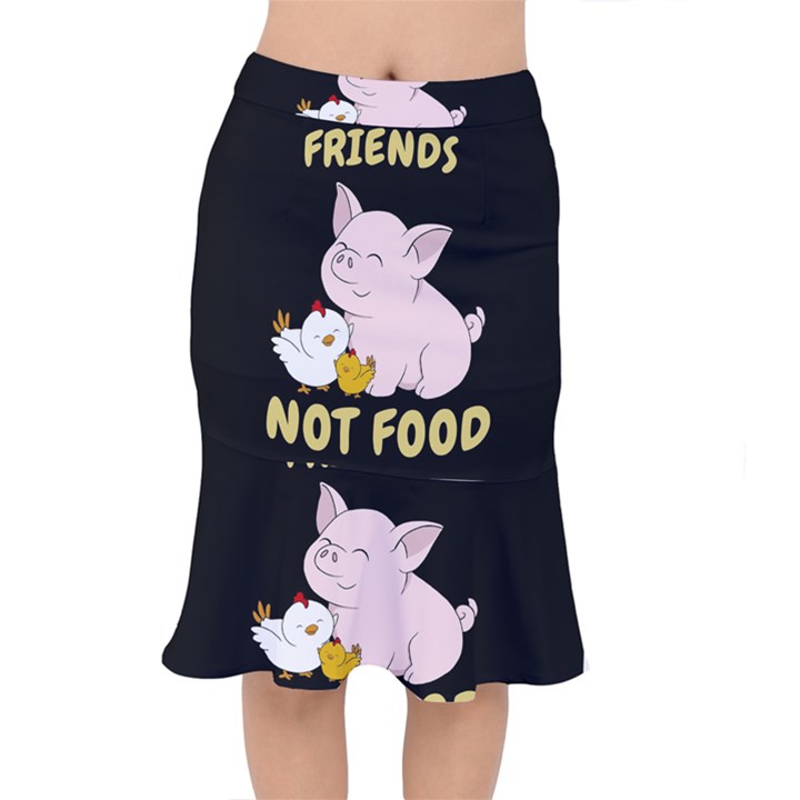 Friends Not Food - Cute Pig and Chicken Mermaid Skirt