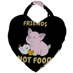 Friends Not Food - Cute Pig And Chicken Giant Heart Shaped Tote by Valentinaart