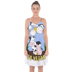 Friends Not Food - Cute Pig And Chicken Ruffle Detail Chiffon Dress by Valentinaart