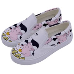 Friends Not Food - Cute Pig And Chicken Kids  Canvas Slip Ons by Valentinaart