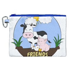 Friends Not Food - Cute Cow, Pig And Chicken Canvas Cosmetic Bag (xl) by Valentinaart