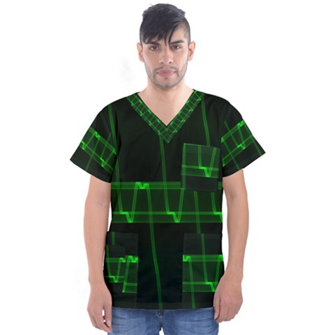 Background Signal Light Glow Green Men s V-neck Scrub Top by Nexatart