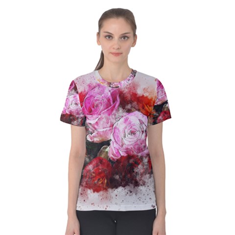 Flowers Roses Wedding Bouquet Art Women s Cotton Tee by Nexatart