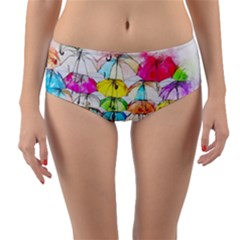 Umbrella Art Abstract Watercolor Reversible Mid-waist Bikini Bottoms