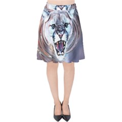 Cougar Animal Art Swirl Decorative Velvet High Waist Skirt