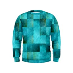 Background Squares Blue Green Kids  Sweatshirt by Nexatart