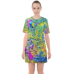 Background Art Abstract Watercolor Sixties Short Sleeve Mini Dress