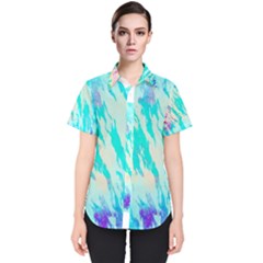 Blue Background Art Abstract Watercolor Women s Short Sleeve Shirt