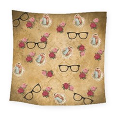 Vintage Glasses Beige Square Tapestry (large)