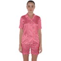 Red Chevron Satin Short Sleeve Pyjamas Set View1