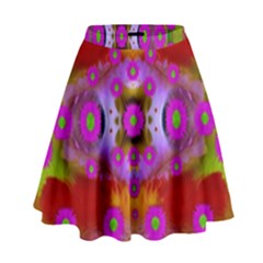 Shimmering Pond With Lotus Bloom High Waist Skirt by pepitasart