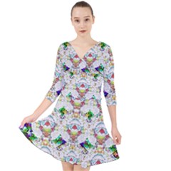 Nine Little Cartoon Dogs In The Green Grass Quarter Sleeve Front Wrap Dress	 by pepitasart