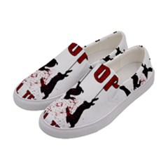 Stop Animal Testing - Rabbits  Women s Canvas Slip Ons by Valentinaart