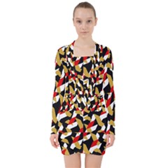 Colorful Abstract Pattern V-neck Bodycon Long Sleeve Dress by dflcprints