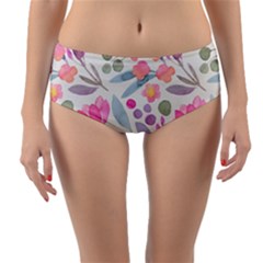 Purple And Pink Cute Floral Pattern Reversible Mid-waist Bikini Bottoms