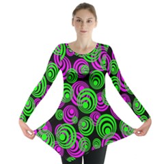 Neon Green And Pink Circles Long Sleeve Tunic  by PodArtist