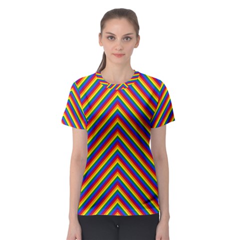 Gay Pride Flag Rainbow Chevron Stripe Women s Sport Mesh Tee by PodArtist