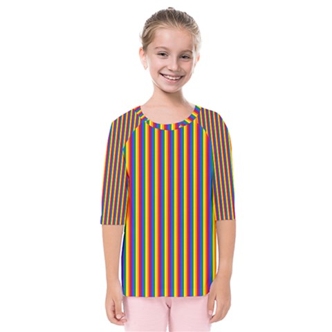 Vertical Gay Pride Rainbow Flag Pin Stripes Kids  Quarter Sleeve Raglan Tee by PodArtist