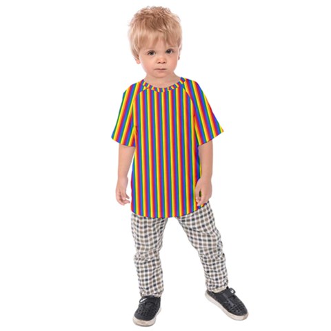 Vertical Gay Pride Rainbow Flag Pin Stripes Kids Raglan Tee by PodArtist