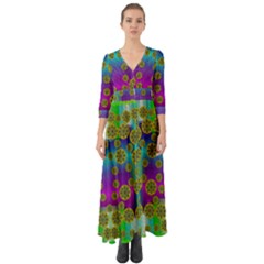 Celtic Mosaic With Wonderful Flowers Button Up Boho Maxi Dress by pepitasart
