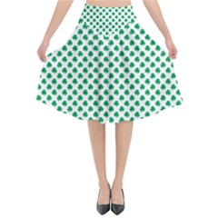 Green Shamrock Clover On White St  Patrick s Day Flared Midi Skirt by PodArtist