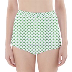 Green Heart-shaped Clover On White St  Patrick s Day High-waisted Bikini Bottoms by PodArtist