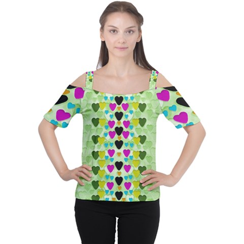 Summer Time In Lovely Hearts Cutout Shoulder Tee by pepitasart