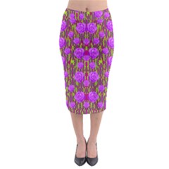 Roses Dancing On A Tulip Field Of Festive Colors Midi Pencil Skirt by pepitasart