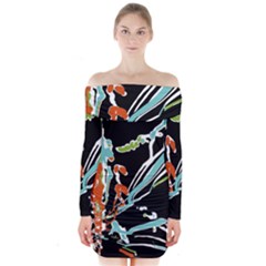 Multicolor Abstract Design Long Sleeve Off Shoulder Dress by dflcprints