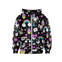 Cute Unicorn Pattern Kids  Zipper Hoodie by Valentinaart