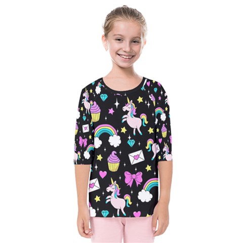 Cute Unicorn Pattern Kids  Quarter Sleeve Raglan Tee by Valentinaart