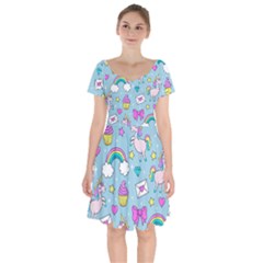 Cute Unicorn Pattern Short Sleeve Bardot Dress by Valentinaart