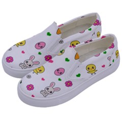 Easter Kawaii Pattern Kids  Canvas Slip Ons by Valentinaart