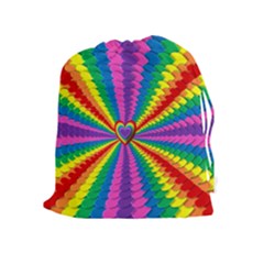 Rainbow Hearts 3d Depth Radiating Drawstring Pouches (extra Large)