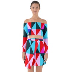 Geometric Pattern Design Angles Off Shoulder Top With Skirt Set