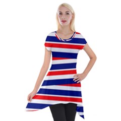 Red White Blue Patriotic Ribbons Short Sleeve Side Drop Tunic