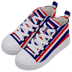 Red White Blue Patriotic Ribbons Kid s Mid-top Canvas Sneakers