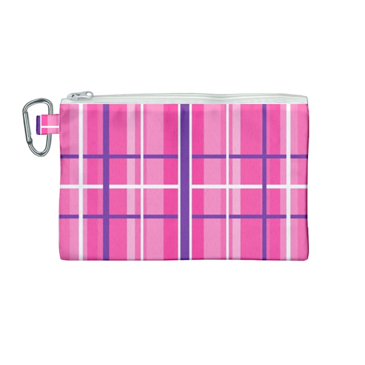 Gingham Hot Pink Navy White Canvas Cosmetic Bag (Medium)