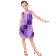 Purple Geometric Cotton Fabric Kids  Sleeveless Dress
