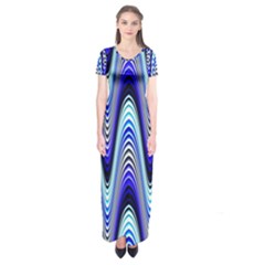 Waves Wavy Blue Pale Cobalt Navy Short Sleeve Maxi Dress