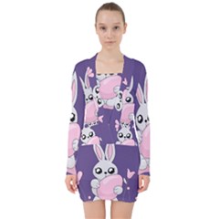 Easter Bunny  V-neck Bodycon Long Sleeve Dress by Valentinaart