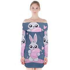 Easter Bunny  Long Sleeve Off Shoulder Dress by Valentinaart